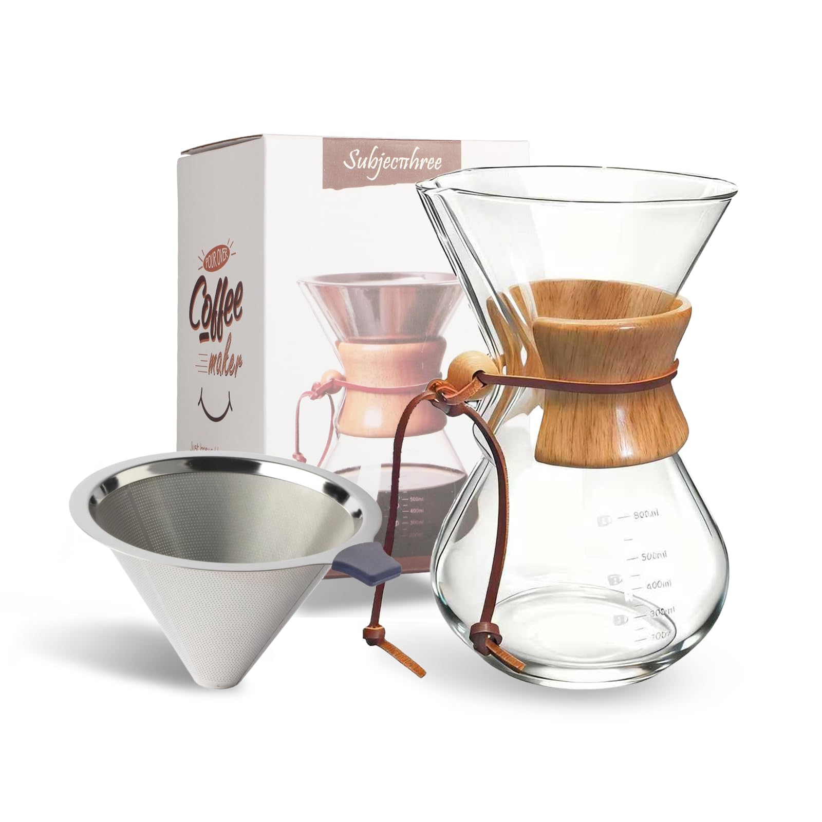 Subjectthree pour over coffee pot set with stainless filter