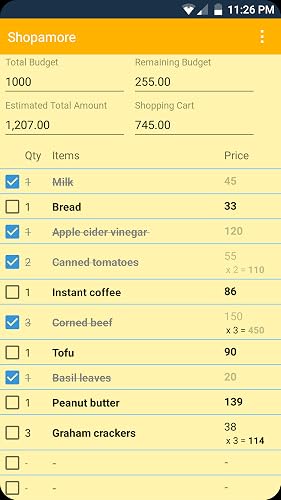 Shopamore+ Grocery Shopping List with Budget Calculator