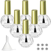 Vista 1 de Botellas vacías de esmalte de uñas, parte superior dorada, 6 botellas de cristal de 0.3 onzas líquidas, forma de calabaza, recargable, transparente