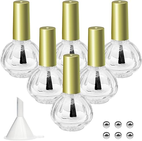 Botellas vacías de esmalte de uñas, parte superior dorada, 6 botellas de cristal de 0.3 onzas líquidas, forma de calabaza, recargable, transparente,
