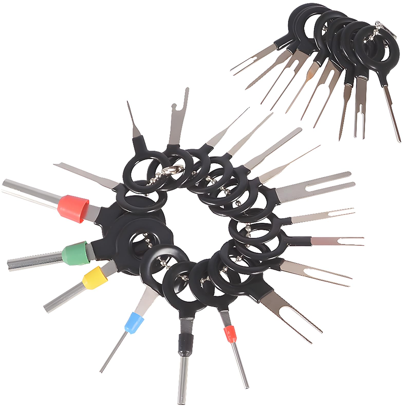 CESFONJER 26 Pezzi Strumenti di Rimozione Terminale, Pin Rimozione Cablaggio Terminale con Portachiavi per Auto, auto cablaggi elettrici crimpare connettore pin estrattore kit