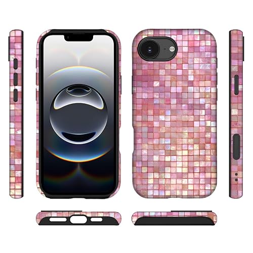 ilikediy for iPhone 16E/17E Case Hybrid 2 Layer Hard Shell Silicone Protective Pattern Design Cover - Pink Mosaic Tiles