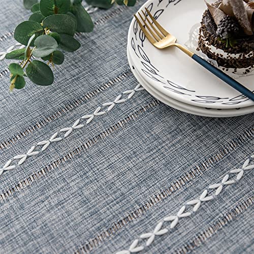 Nappe rectangle en coton lin grise 140x300cm avec pompons élégants