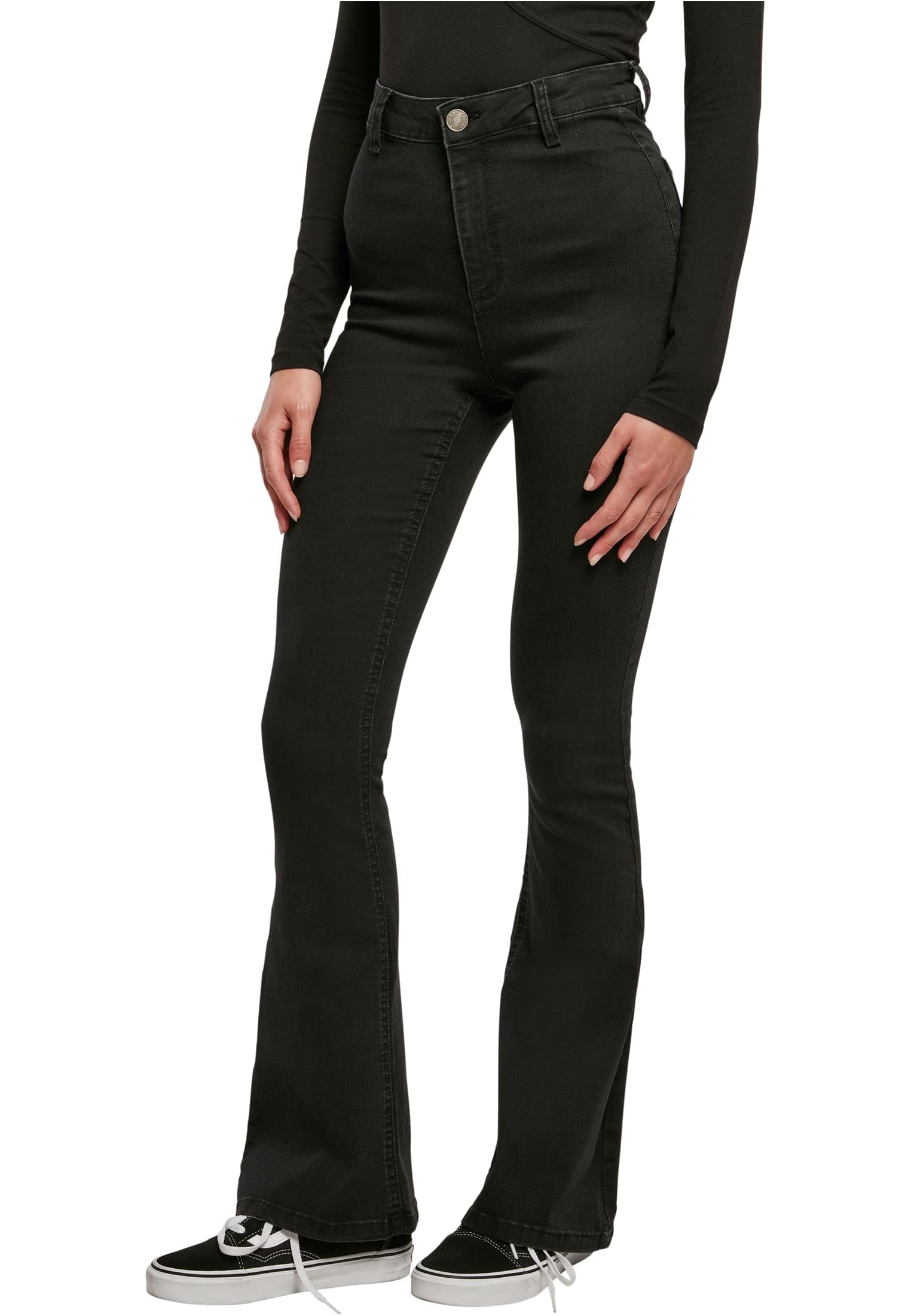 Urban Classics Ladies Super Stretch Bootcut Denim Trousers Ladies Jeans Available in Black Stone Washed Sizes 27 to 34, Black Stone Washed, W27