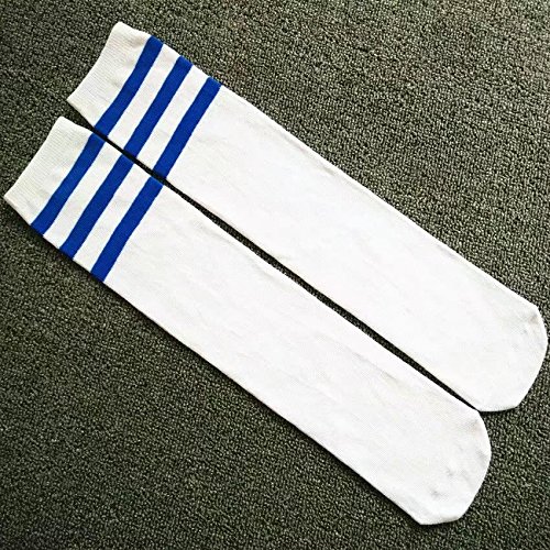 3-6 Years Kids Unisex Baby Toddler Kids Triple Stripes Athletic Tube .Casual Cotton Knee High Socks-White/Blue