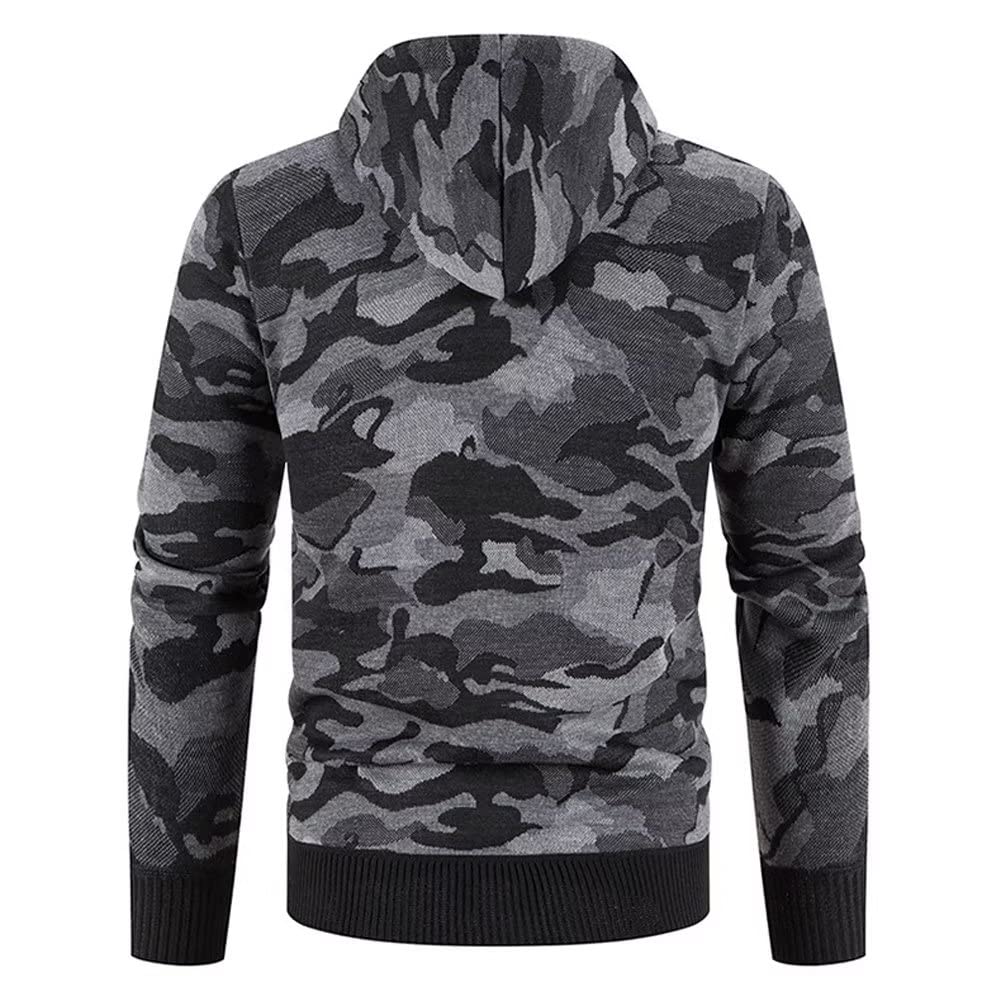 Uomo Militare Magliaone Maglioni Autunno Invernale Cardigan Giacca di Felpato Casual con Zip Cappuccio Abbigliamento Calda Morbida Elegante Outwear Tops Giacca da Volo per Uomo Grigio L