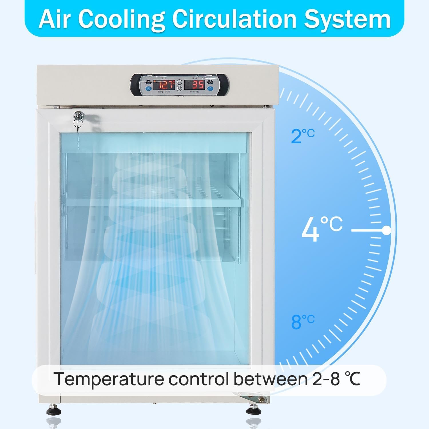 Laborkühlschrank 2-8 °C, 50L Lab Refrigerator Arzneimittelaufbewahrung Medizinischer Kühlschrank Lebensmittel Imbiss