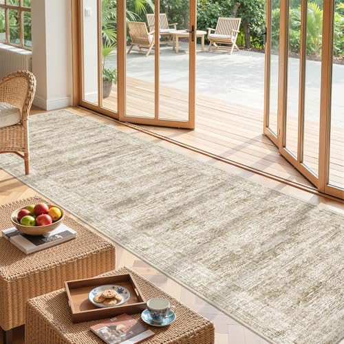 Restydon 2'6 x 10' Runner Rug Non Slip,Washable Kitchen Rugs,Brown