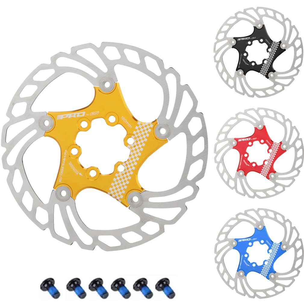 CYSKY Floating Bike Disc Brake Rotor 6 Bolts 140mm 160mm 180mm 203mm CNC Machined Stainless Steel Brakes Rotors for Ebike Road Bike MTB BMX Gravel Bike (Gold, 160mm)