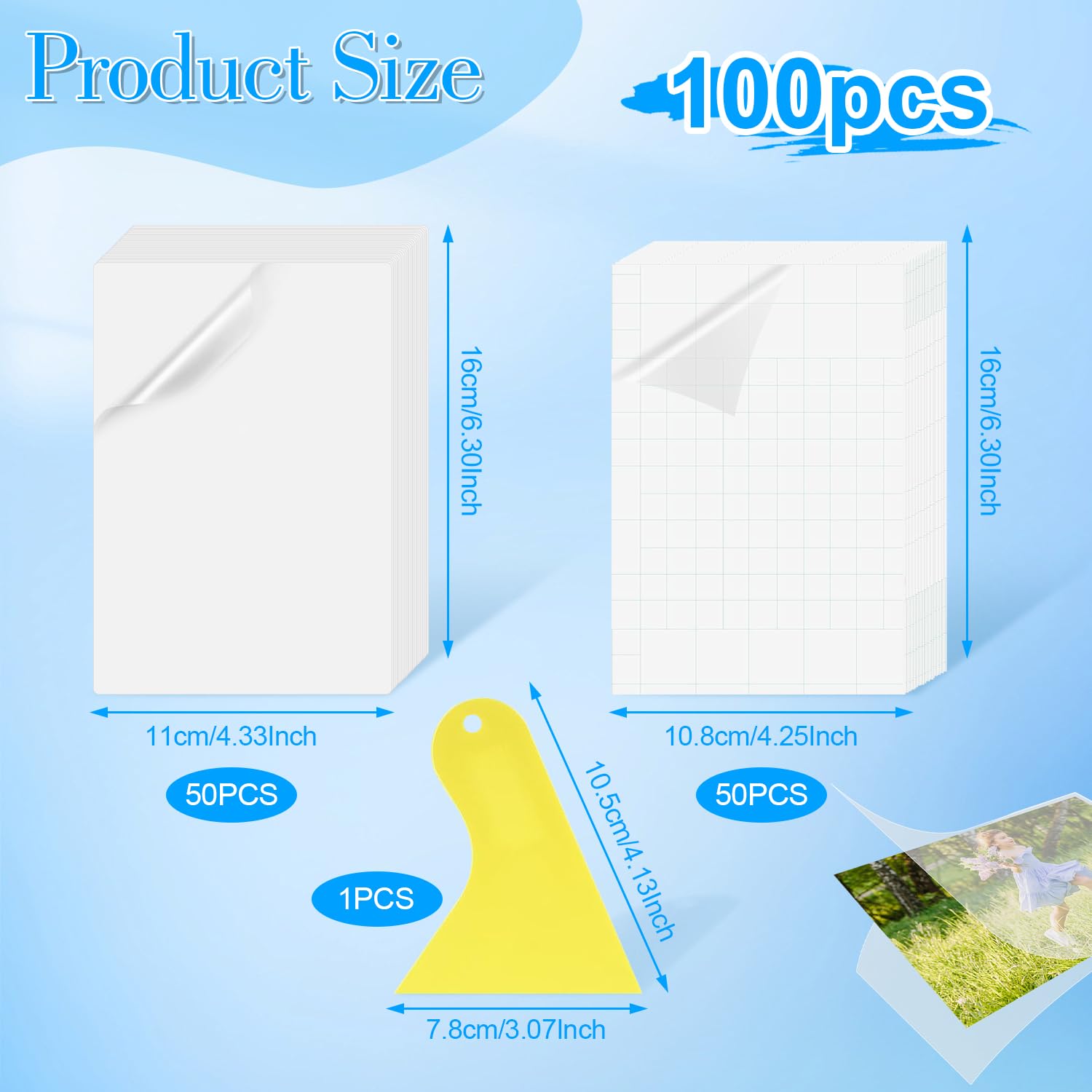 101 Pièces Feuille Plastifieuse Feuille Autocollante Transparente Papier Plastifieuse Film Transparent Autocollant Film de Plastification à Froid Film Autocollant Transparent Pour Photos