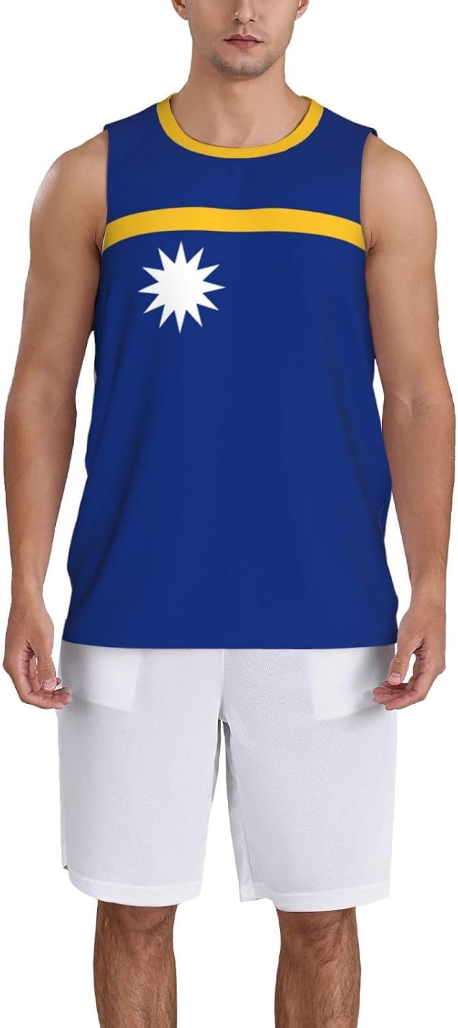 Nauru Flag Basketball Jersey Sports 3D Vest Shirt for Men Running Fitness Training Team Jerseys