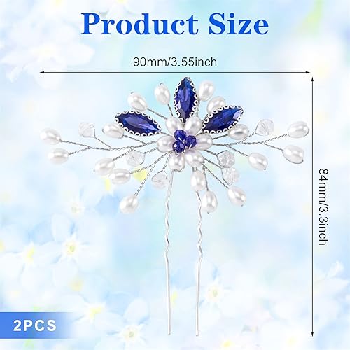 Miniatura 2 de PAGOW 2 horquillas para el cabello de novia con perlas de cristal, accesorios para el cabello de novia, pedazo de pelo con diamantes de imitación