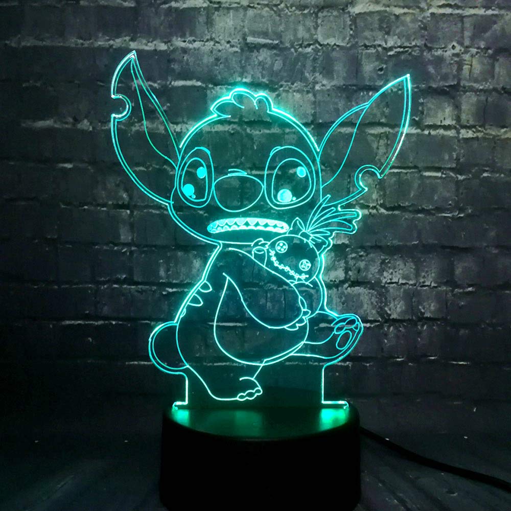 Jinlycoo Stitch Teedy Light 3D Optical Cartoon LED Lamp for Kid Room Decor 7 Colors Touch USB Remote Change Baby Sleep Mood Table Night Light Holiday Teens Toy(Stitch Good Friends)