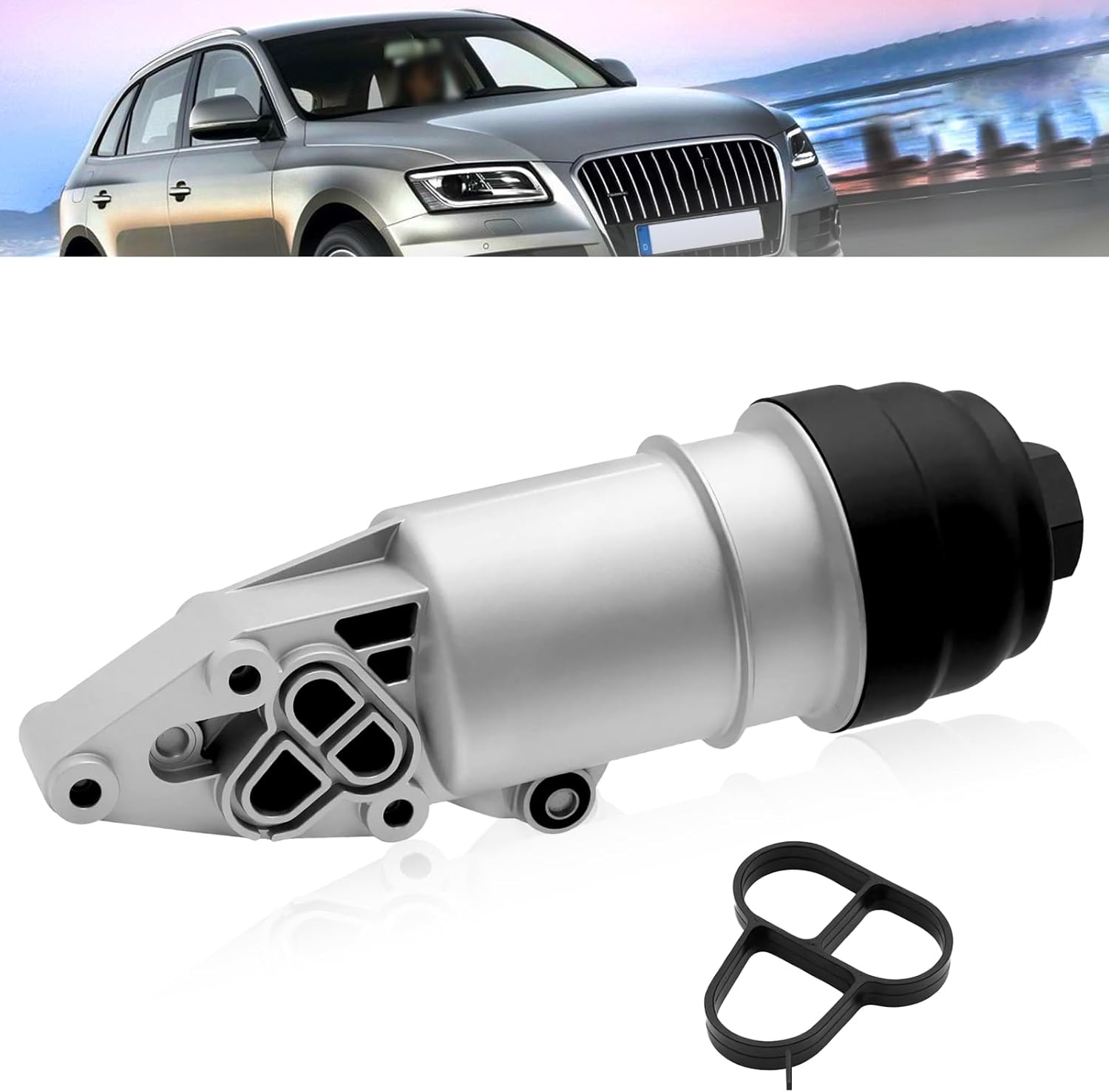 Upgraded Aluminum Oil Filter Housing Compatible with Audi A4 2005-2008 A5 2008-2014 A6 A7 A8 Quattro Q5 Q7 2010-2015 RS5 S4 S5 SQ5 Replaces# 06E115405A, 06E115405C, 06E115405K