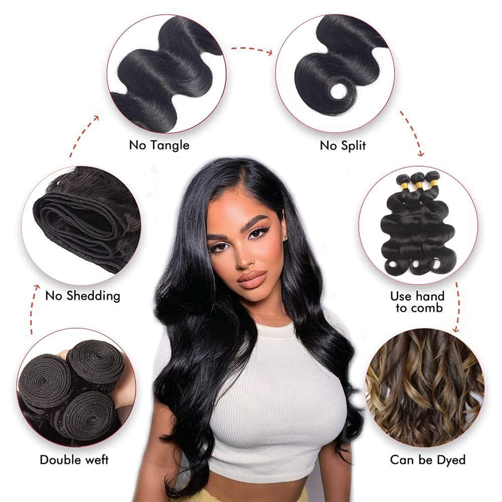Paquetes De Cabello Humano Natural Ondulado 20 22 24 Pulgadas Wavy Human Hair Bundles Cabello Humano Brasileño Para Las Vacaciones 3 Paquete (Total 300 G) Color Natural, Suave Al Tacto