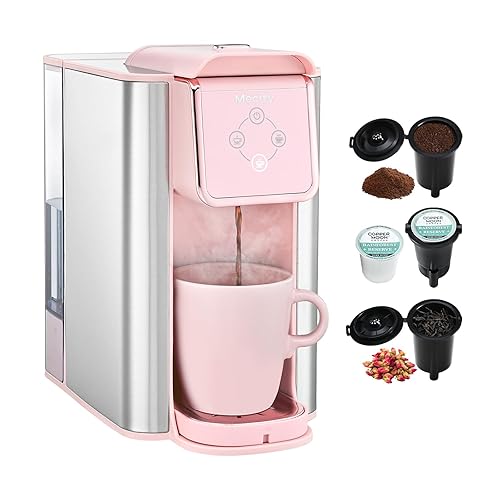 Mecity Pink Coffee Maker 3-in-1 Single Serve Coffee Machine, For Flat Bottom Coffee Capsule, Ground Coffee, 6 to 10 Ounce Cup, Removable 50 Oz Water Reservoir, 120V 1150W - 50 fl.Oz - Pink