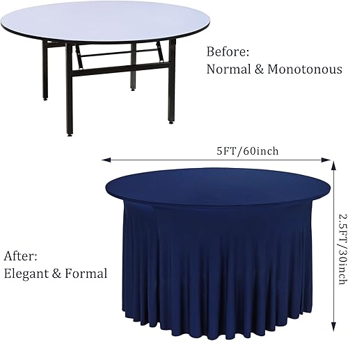 Miniatura 2 de JALANCY Paquete de 4 faldas de mesa de elastano de 5 pies para mesa redonda, de elastano, ajustables, para mesa redonda de 60 pulgadas, mantel