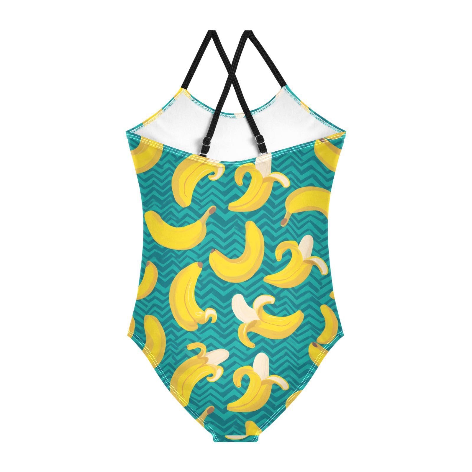 SUABO Banana Pattern Girls Swimsuits Quick Dry Crossback One Piece Bathing Suit Beach Swimwear, 7-8T Multicoloured