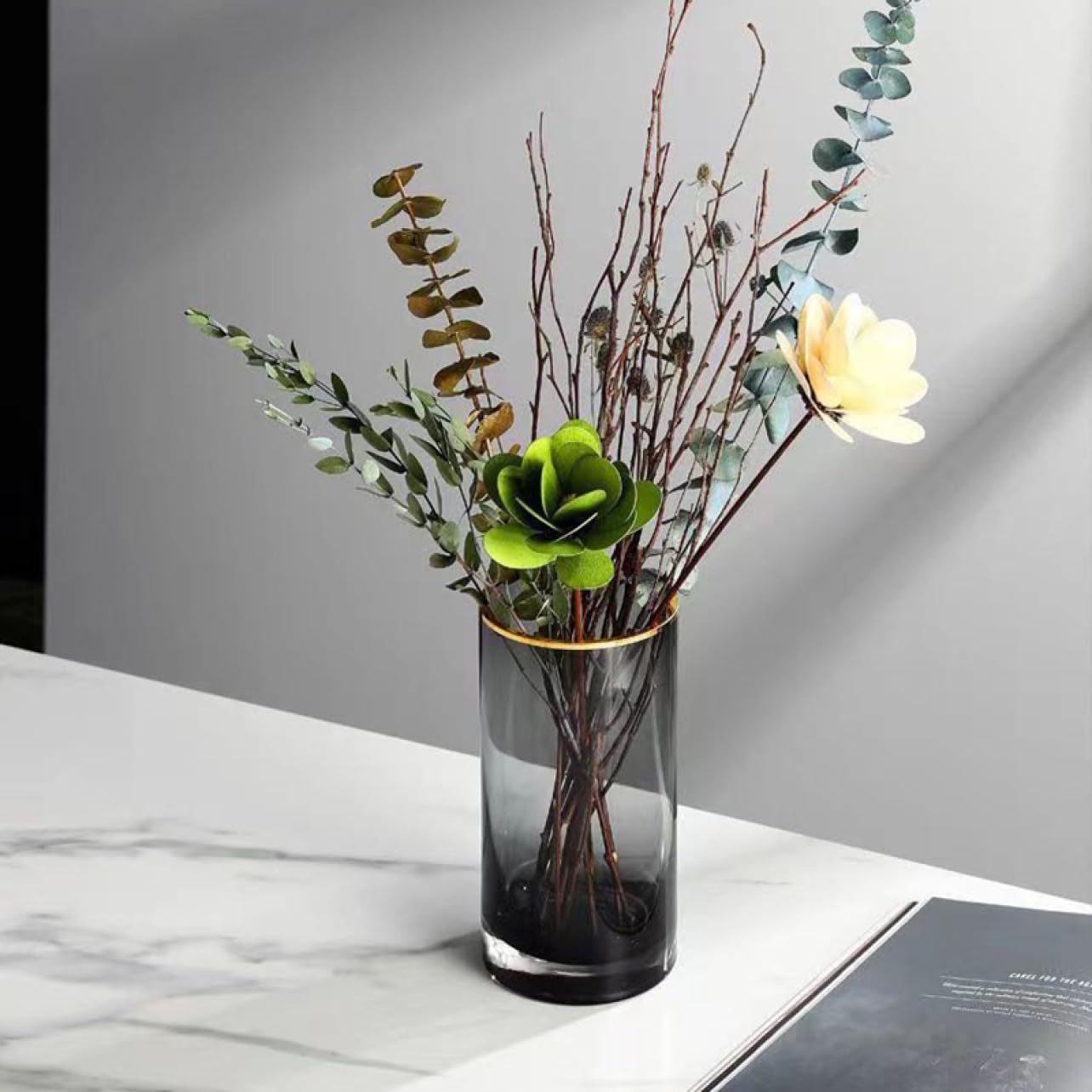 Amazon.co.jp: YJFFQ フラワーベース ガラス 円柱 大きい 10