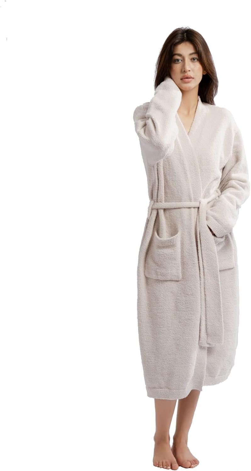 WESHIONGOO Women’s Robe Luxury Knit Bathrobe for Women Ultra-Soft Plush Fleece Robe, Cozy Spa-Like Longwear (One Size)