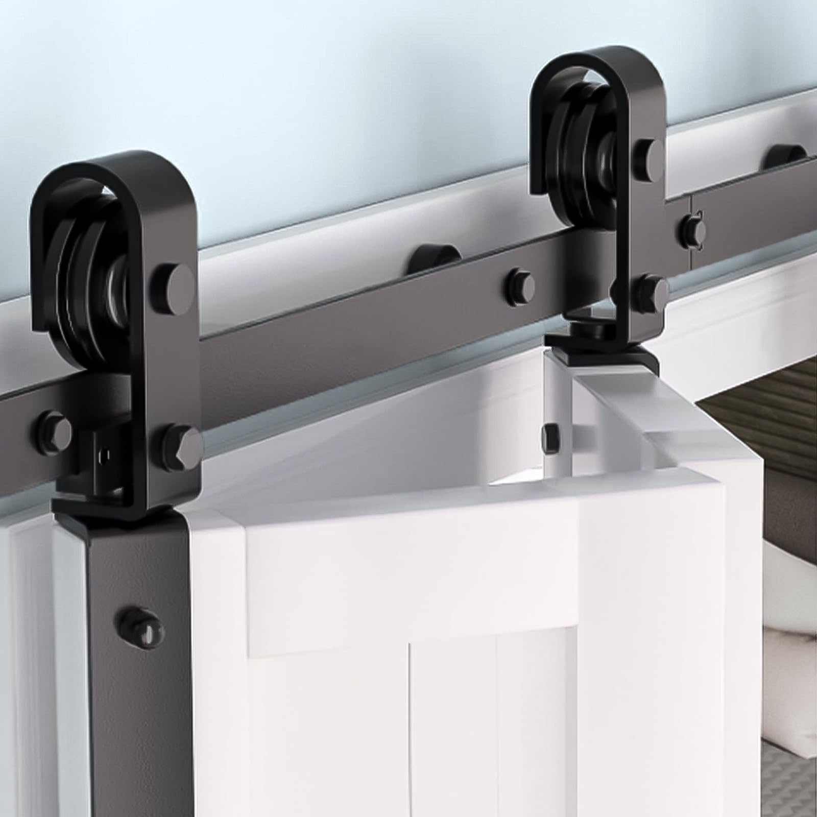 24" Bifold Sliding Barn Door Hardware Track Kit, Fit Two 10" Bi-Fold Closet Doors, Slide Mounted Roller Heavy Duty Bifold Barn Door Hardware Kit, Smoothly and Quietly, Easy Install (Door Not Included)
