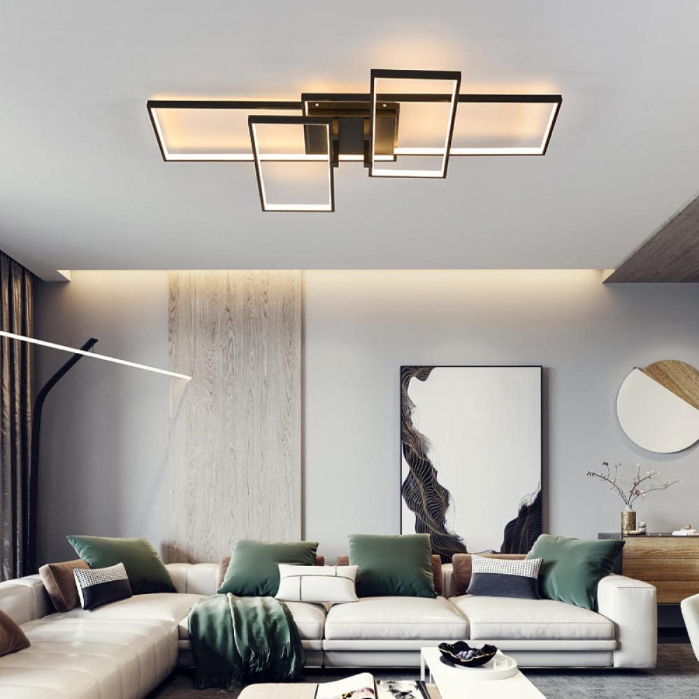 Moderne LED Deckenleuchte Dimmbar 82W, Wohnzimmerlampe Rechteck Deckenlampe Leuchten Schlafzimmer mit Fernbedienung Lichtfarbe Helligkeit Farbwechsel, Deckenbeleuchtung Lampe Dimming Innenbeleuchtung