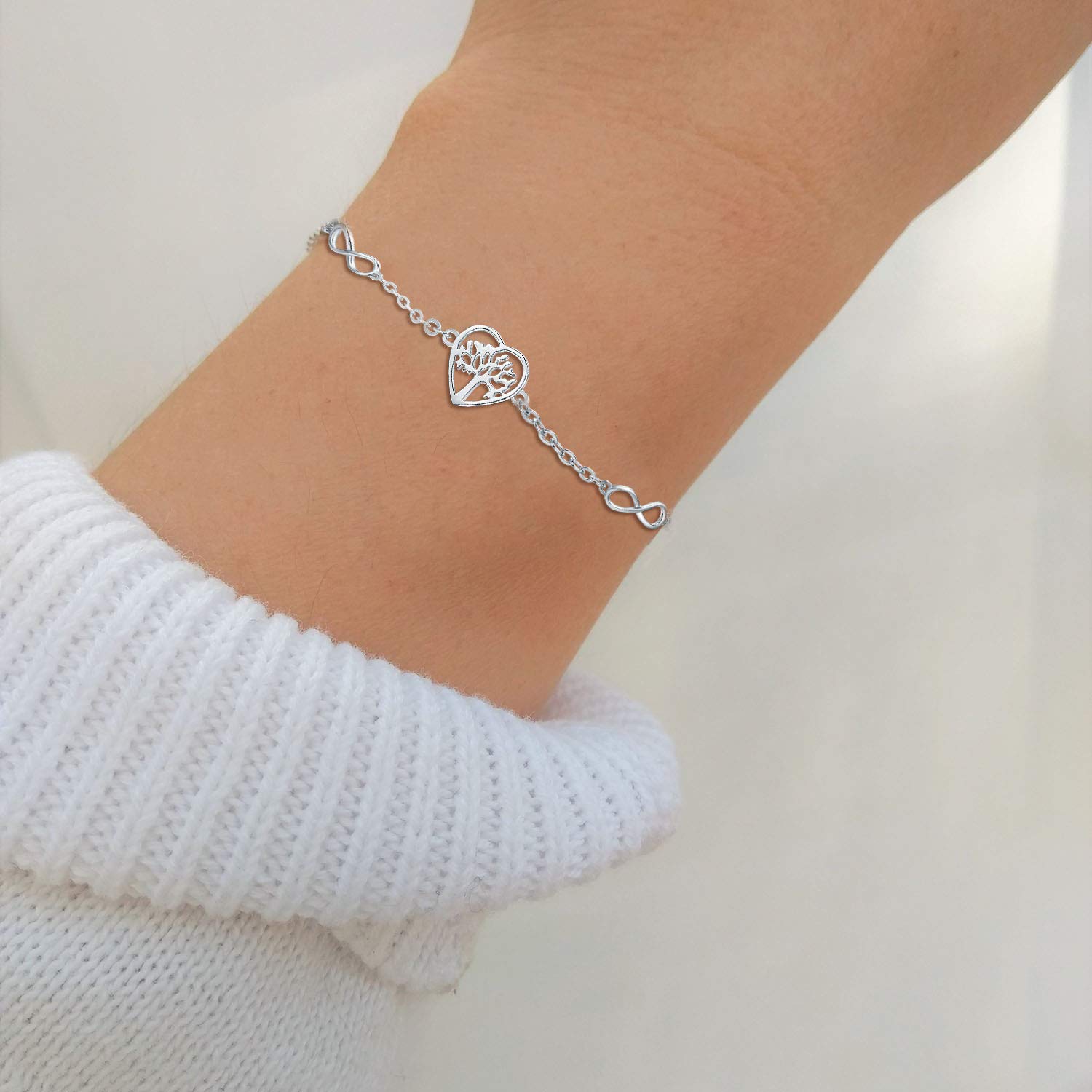 TANGPOET Baum des Lebens Armbänder Damen Sterling Silber 925 Herz Lebensbaum Armband, Verstellbares Freundschaftsarmbänder, Schmuck Geschenk für Frauen Mädchen Freunde