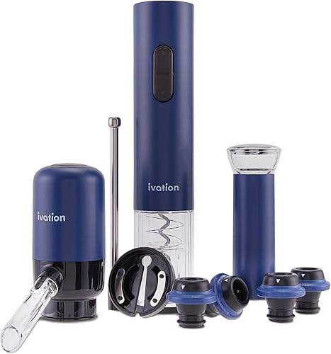 Ivation Juego de regalo de vino todo en uno – Incluye abridor eléctrico de botellas, dispensador aireador, bomba preservadora, 2 tapones de corcho,