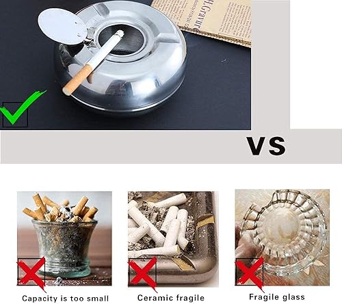 Miniatura 4 de Lnrkai Cenicero para exteriores con tapa, ceniceros modernos de acero inoxidable para cigarrillos, decoraciones de patio, juegos de bandejas de