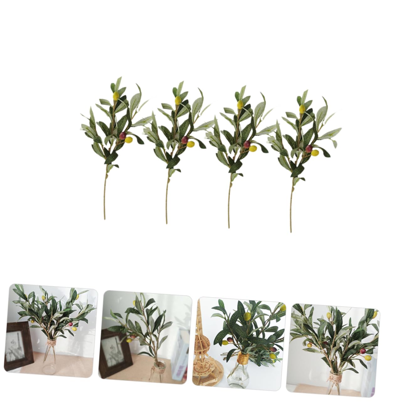 Cabilock 16 Piezas Rama De Olivo Simulada con Fruta Encriptada Hoja De Olivo Boda Salón Dormitorio Mesa De Comedor 4 Piezas (Rama De Olivo De 3 Puntas) Tallos De Olivo El Plastico