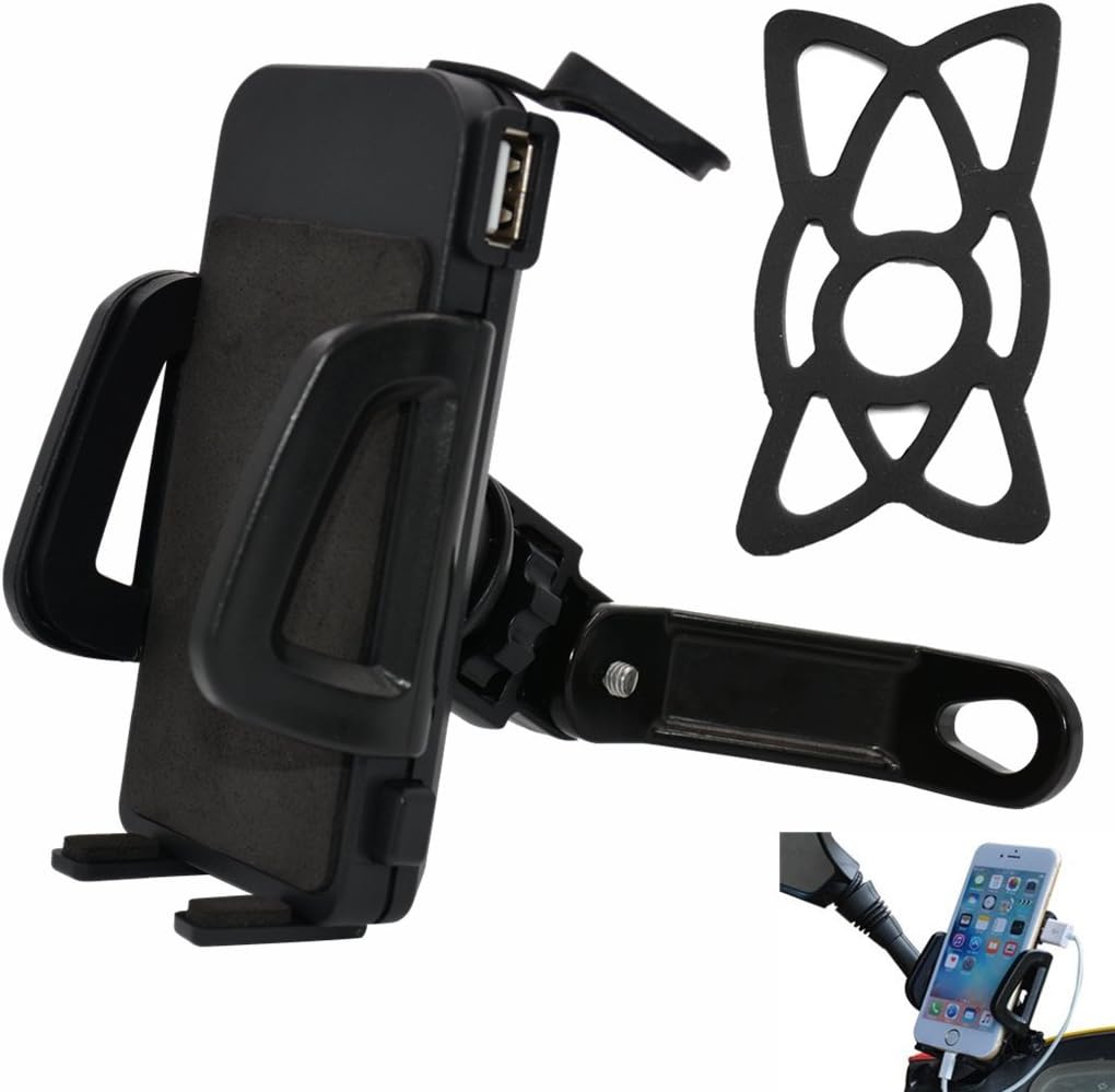 PROCYMD 2 in 1 Waterproof 12V to 85V Motorcycle Electric Bike Scooter ATV Cellphone Holder with 5V 1.5Amp USB Charger/Power Switch/ 3.3FT Power Cable/Safety Bands (Black)