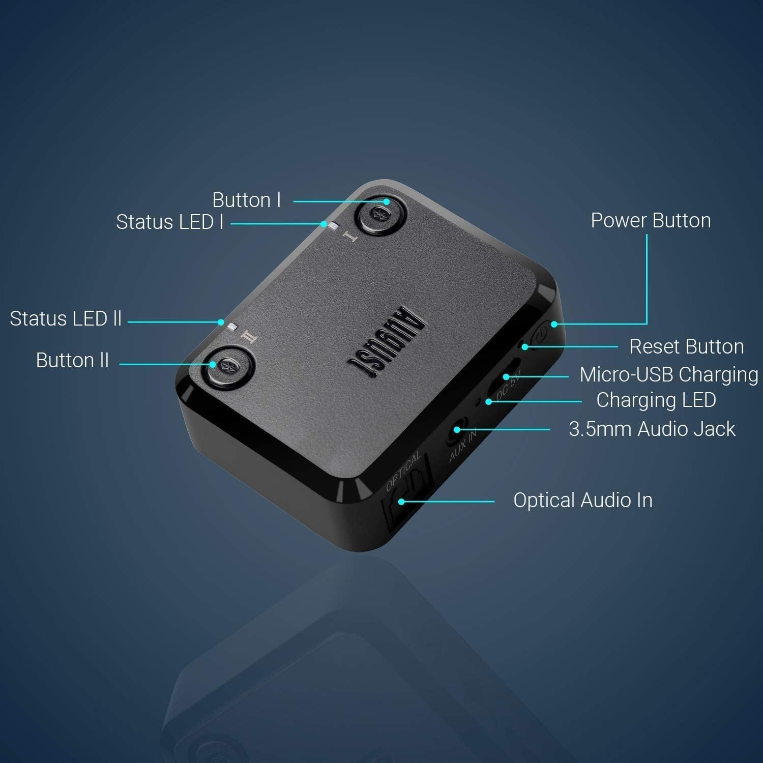 August Bluetooth 5.0 Transmitter for TV - MR270-HD - Wireless Audio Adapter with aptX HD Low Latency and Multipoint to Connect Two Pairs of Headphones Simultaneously - Hifi Transmitter Adapter - Black