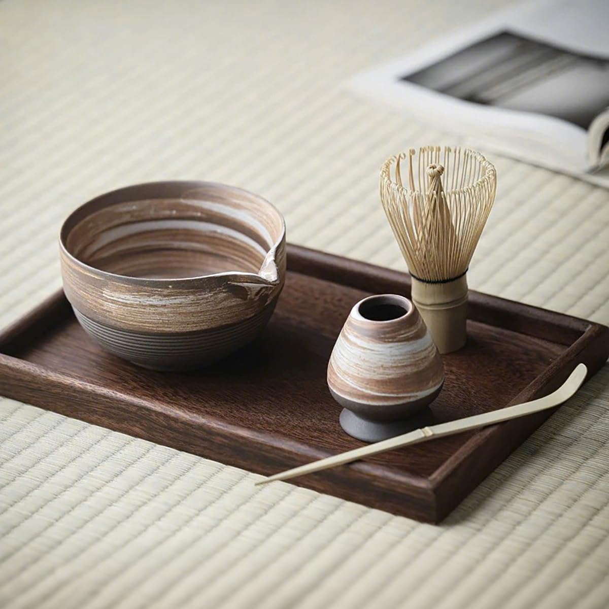 AnT Tea Ceremony Matcha Set, 4 Piece Set (Matcha Bowl, Chasaku, Stand), Matcha Utensils, Matcha Bowl Set, Gift for Tea Ceremony Lovers : Home & Kitchen