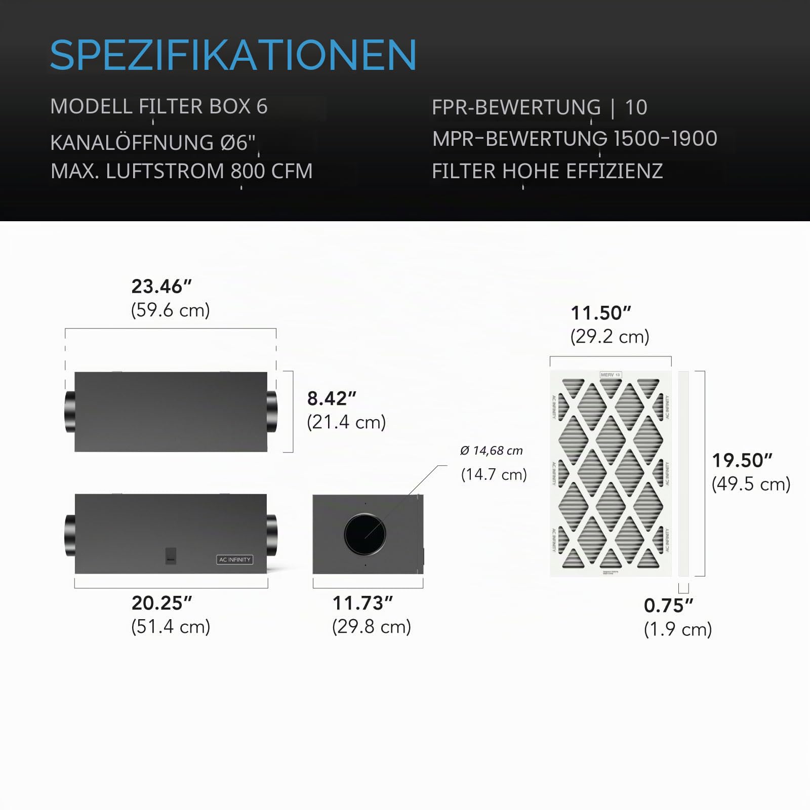 AC Infinity Inline-Filterbox, 150mm, mit hocheffizientem Filter