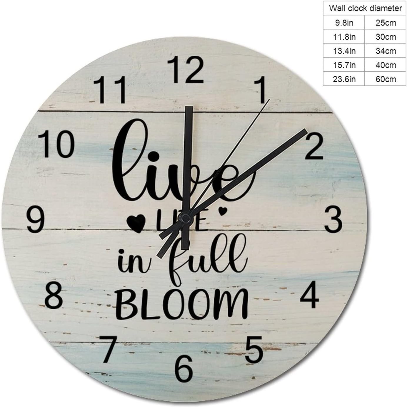 Live Life in Full Bloom Clocks 12 inch, Inspirational Quote Wooden Decorative Silent Non Ticking Round Clock for Dining Room Decor Fathers Day Dad Gifts from Daughter