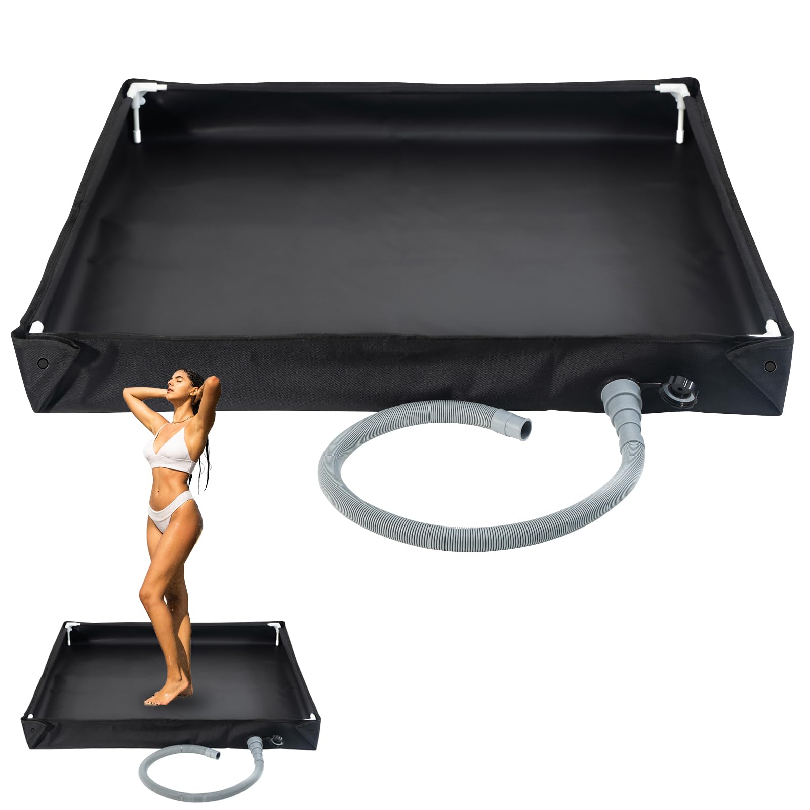 Receveur de douche portable 2 en 1 pliable - Base de douche de camping avec tuyau de drainage - Paroi de douche pliable en plein air - Auvent de tente imperméable pour animaux de compagnie