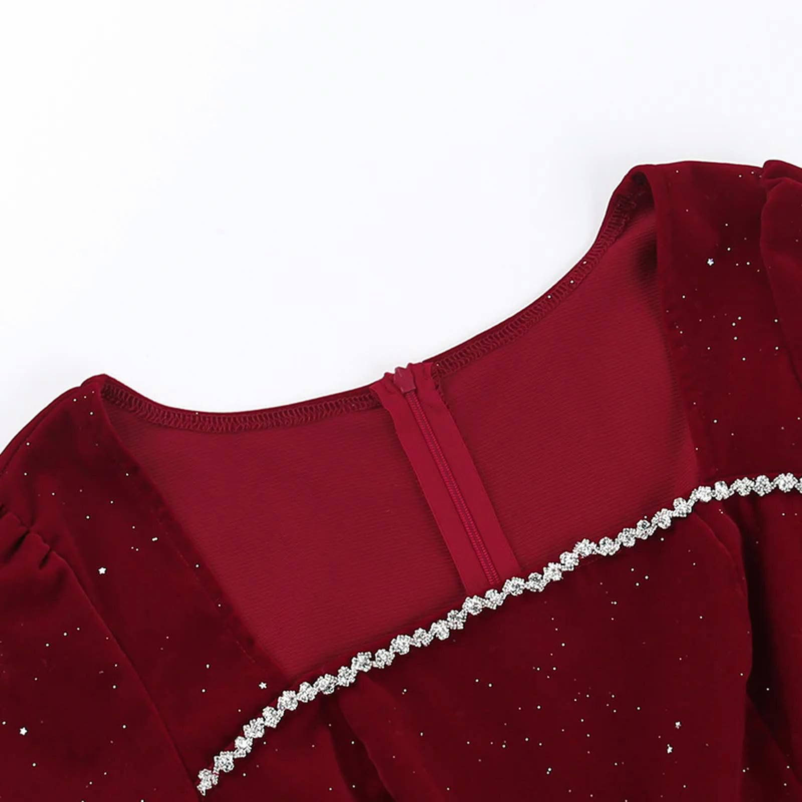 Elegante Abito Rosso da Donna con Gonna a Sbuffo e Colletto Quadrato, Abito da Ballo, Rosso, M