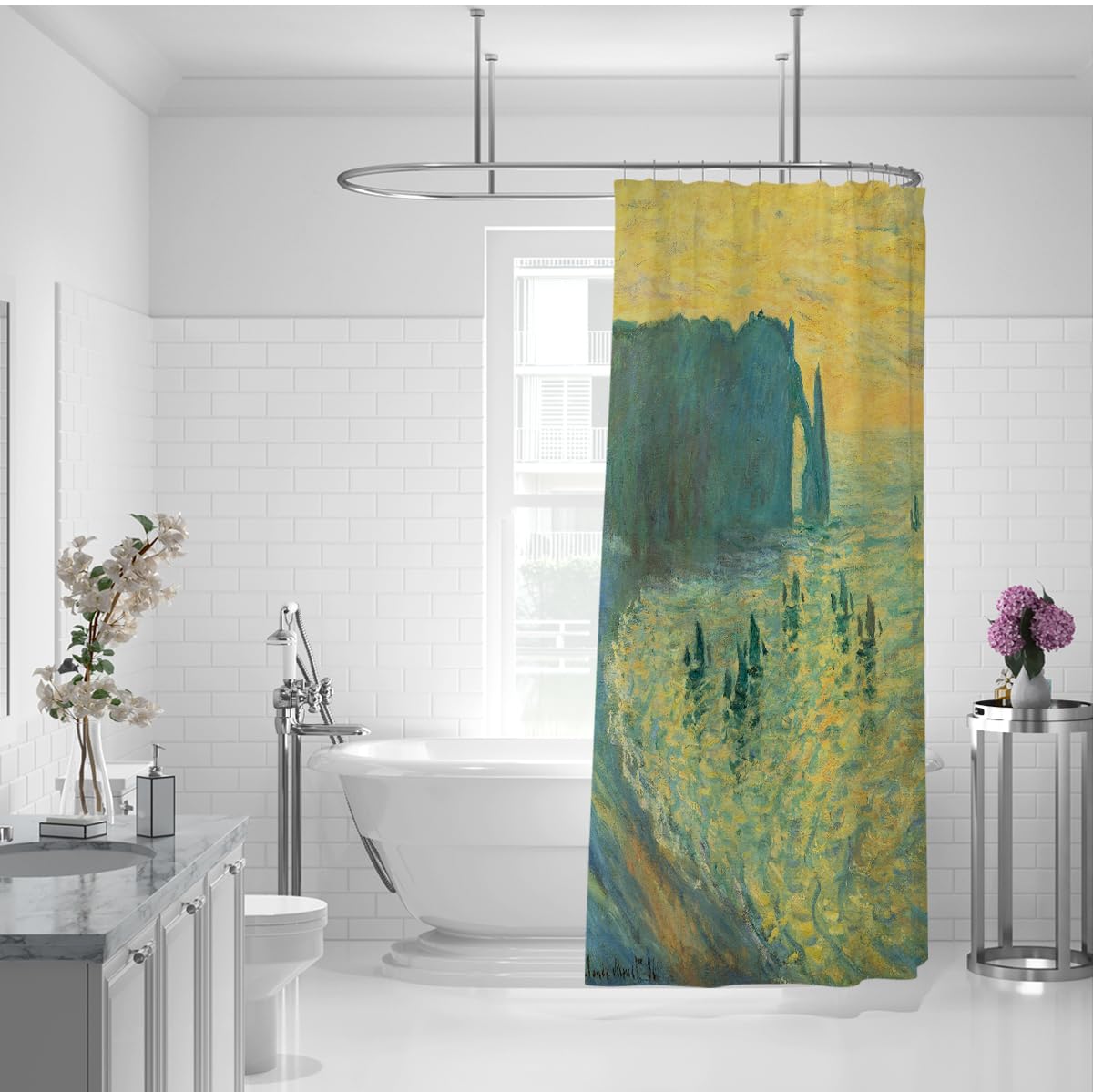 Rideau de Douche Falaise d Aval, Coucher Soleil côtier 180 x 180 cm