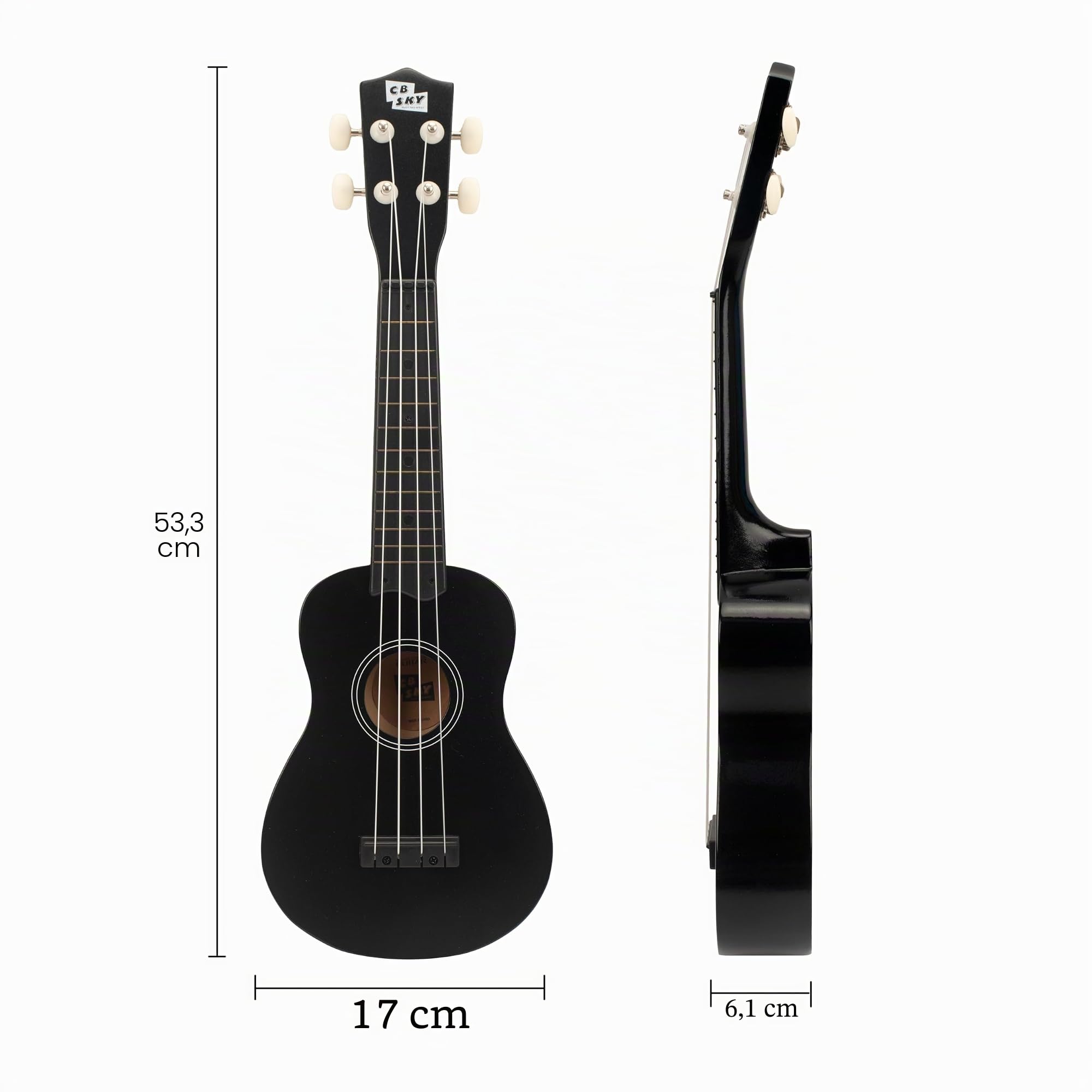 Soprano Ukulele 53cm Anfänger, Schüler Hawaiian Gitarre (Black) 3-5 5-9 Jahre alt