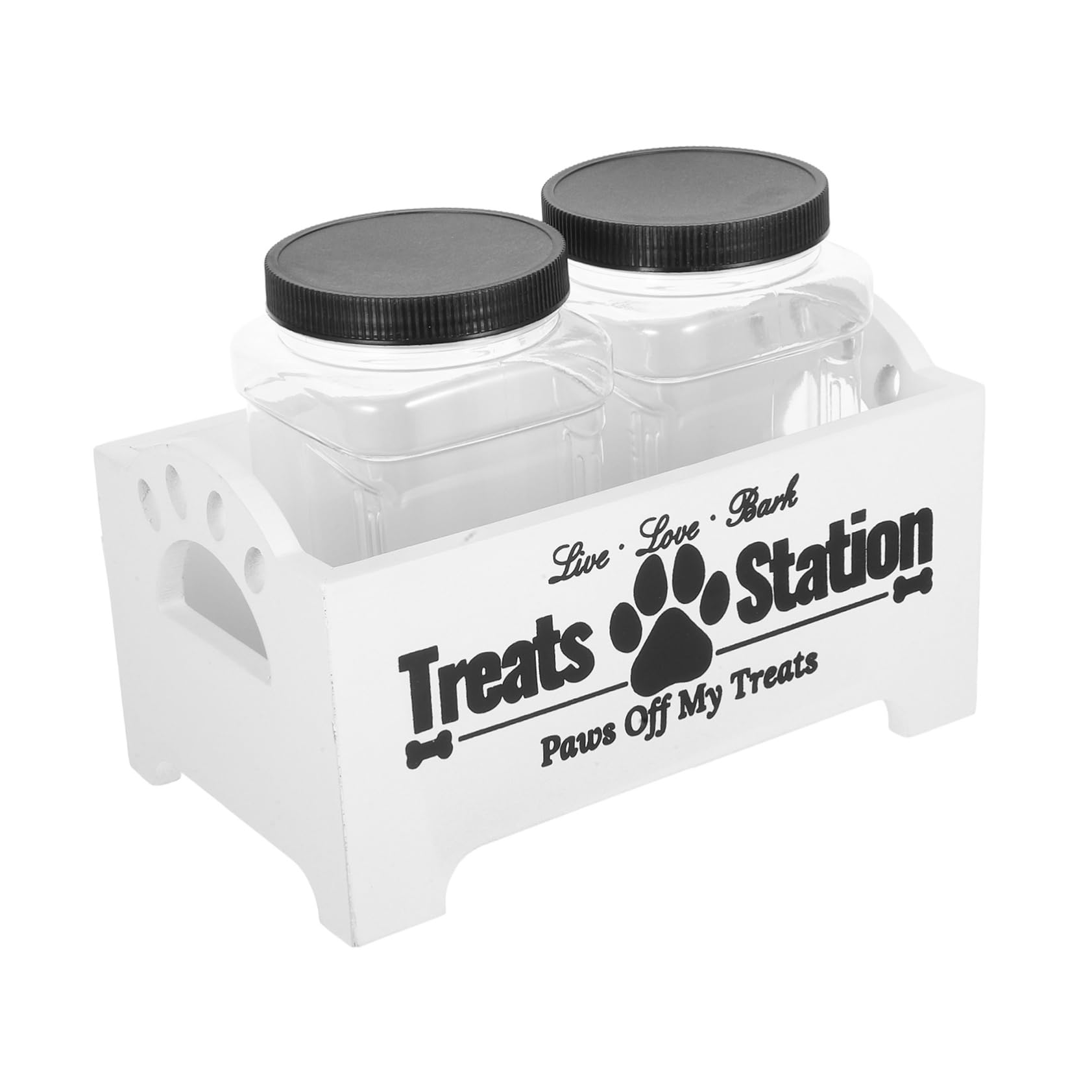 Toyvian Natural Wood Pet Food Jar Holder Dog Treat Container Stand Desktop Storage Solution Countertop Organizer Pet Accessory