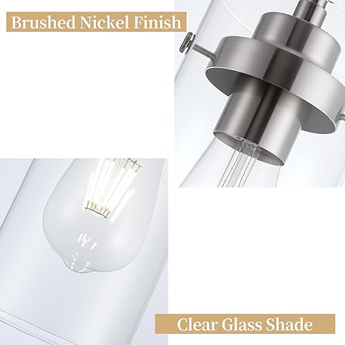 Miniatura 2 de Lámparas colgantes, acabado de níquel cepillado, luces de cocina de techo, luces colgantes de vidrio transparente, isla de cocina