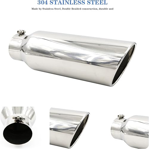 Miniatura 7 de RP Remarkable Power, 4" de entrada, 6" de salida, 18" largo acero inoxidable borde enrollado punta de escape negro EXT24