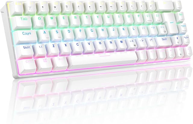 RK ROYAL KLUDGE RK68 Mechanical Gaming Keyboard, Wireless/Wired Mechanical Keyboard 65%, RGB Backlit 68Keys Bluetooth Gaming Keyboard Hot Swappable Keyboard for Win/Mac, Red Switch, WhiteUK Layout