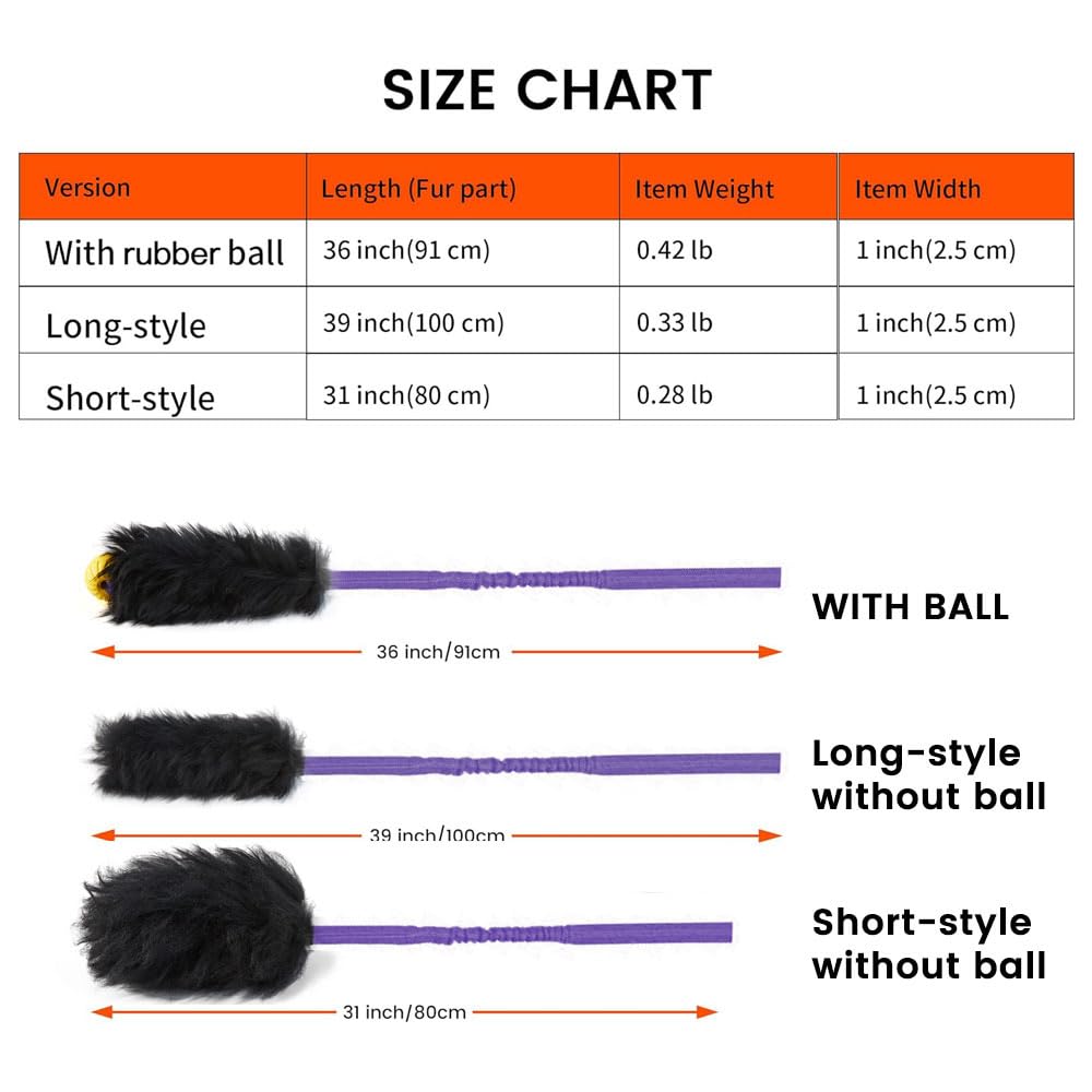HOWGO Juguete de cuerda para perro, perro Bungee Chaser 100% piel de oveja, juguete de tirón con olor a oveja para todas las razas (morado, largo (sin bola), paquete de 2 unidades
