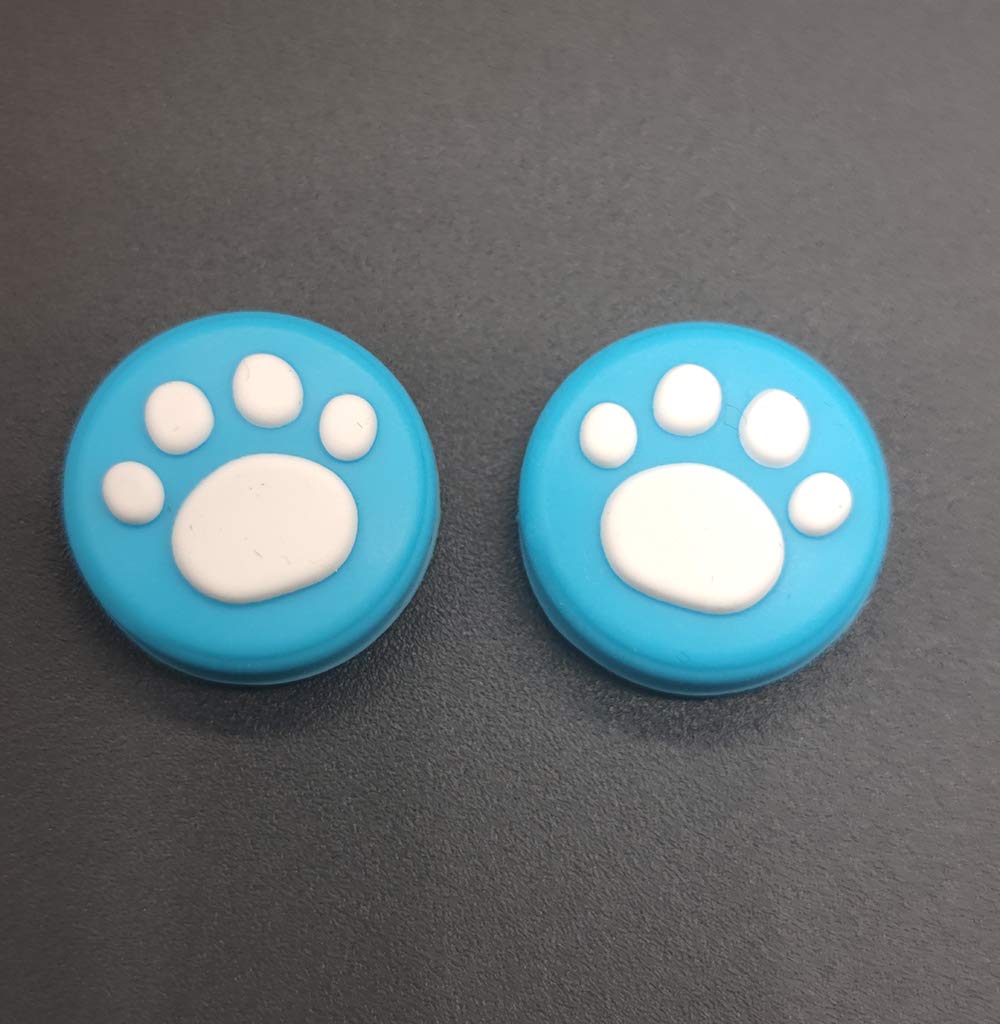2 x Silicone Analog Controller Thumb Stick Joystick Grips Cap for Switch NS & Switch Lite Controller ThumbStick Cute Cat Paw Claw (Blue-White)