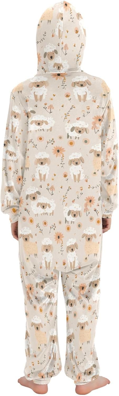 Sleepwear Holiday Pajamas Soft Warm Hooded One-Piecing Sleeper Loungewear for Christmas Home 4-14Y