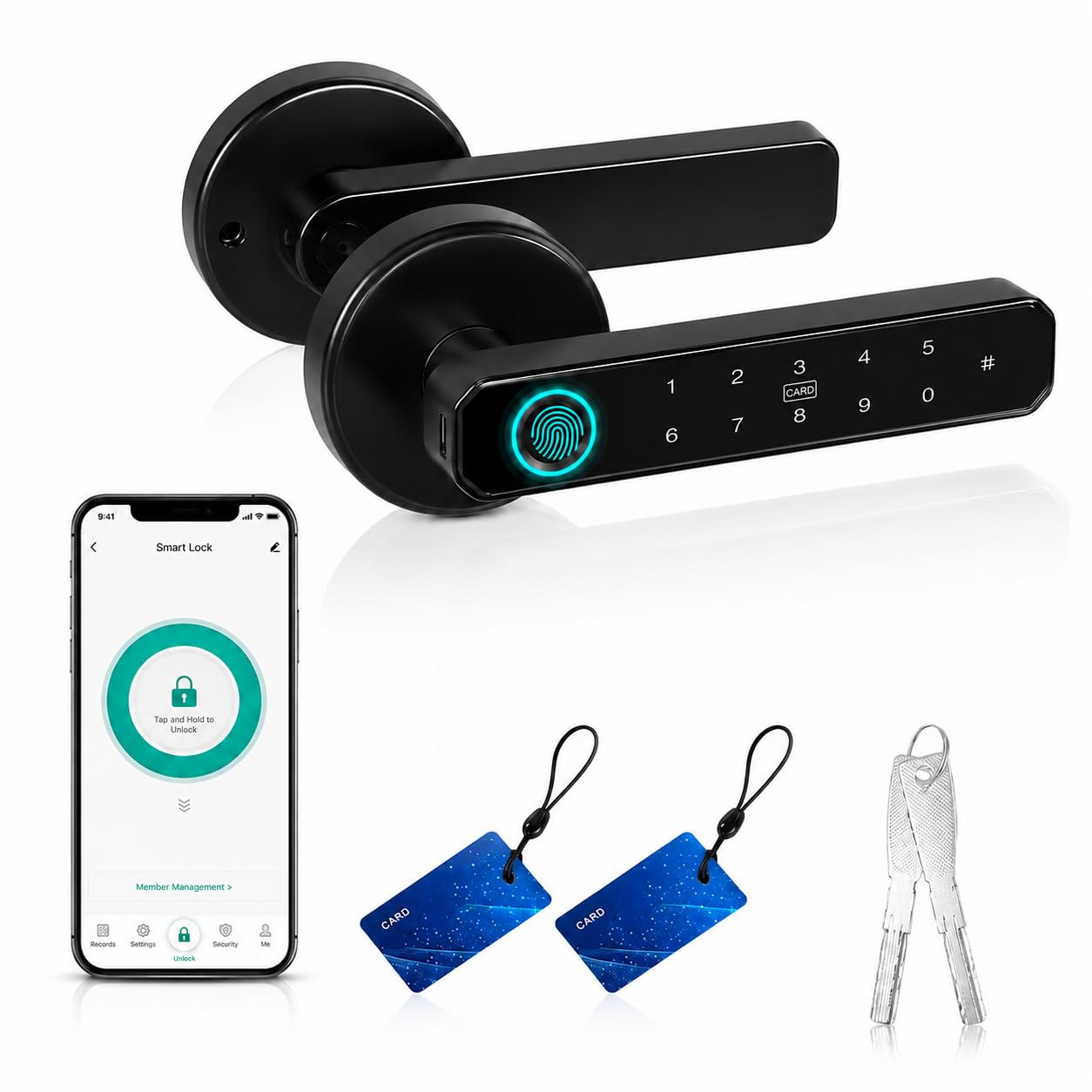 Smart Door Lock Fingerprint Biometric Keyless Entry with APP Key, Black
