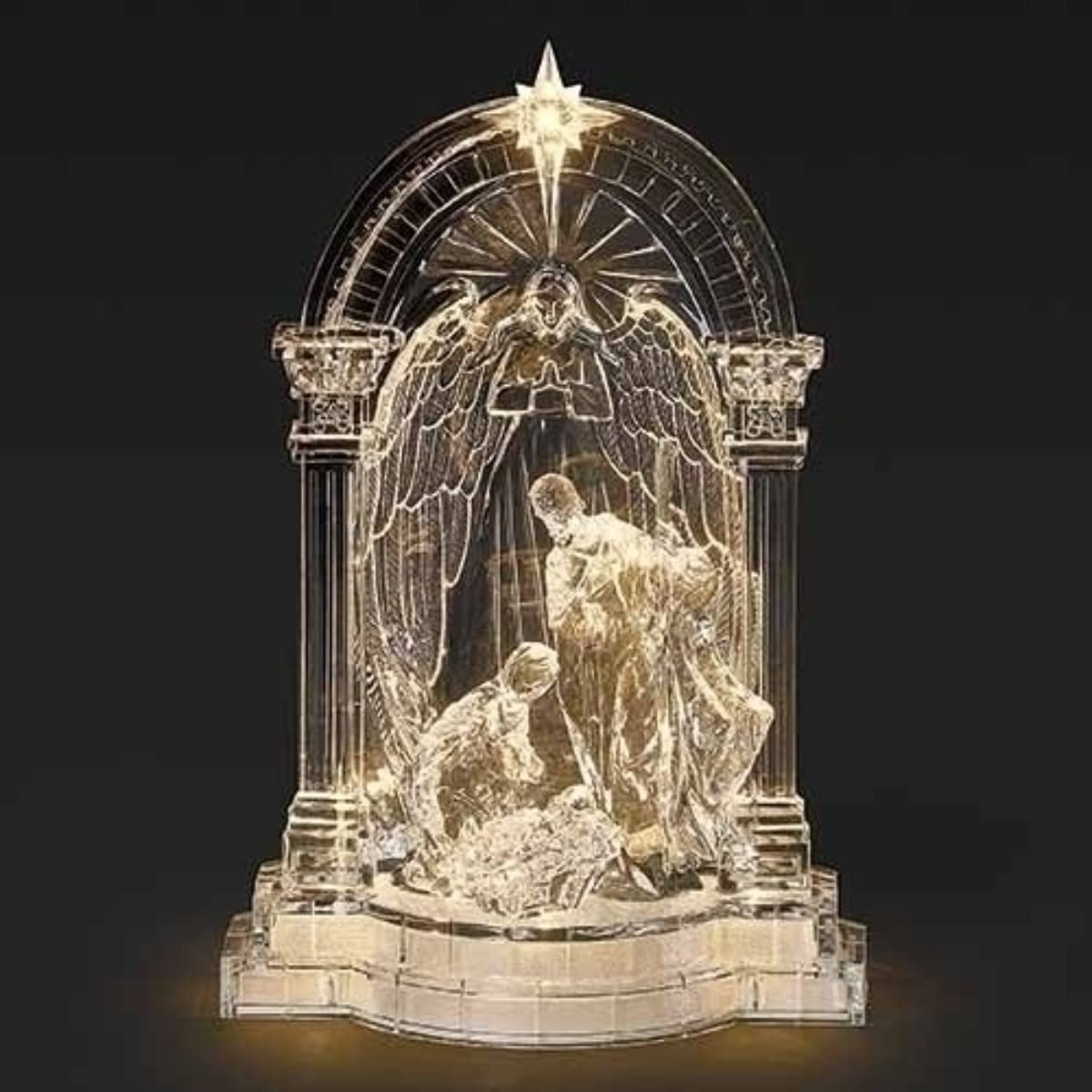 Roman Statuetta natalizia con angelo della Sacra Famiglia a LED, 23,5 cm