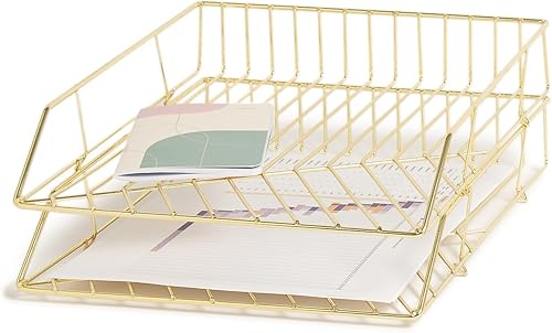 Miniatura 6 de U Brands Kit de organización de escritorio de metal, colección Vena, taza, clasificación y 2 bandejas incluidas, dorado (3940U00-01)