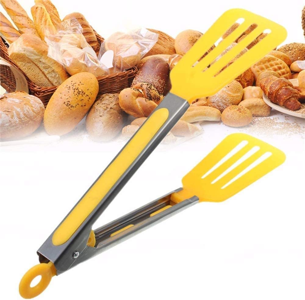 Pinces de cuisine, pinces de cuisine, pinces de cuisine en acier inoxydable de qualité supérieure avec tête en silicone, pinces jaunes